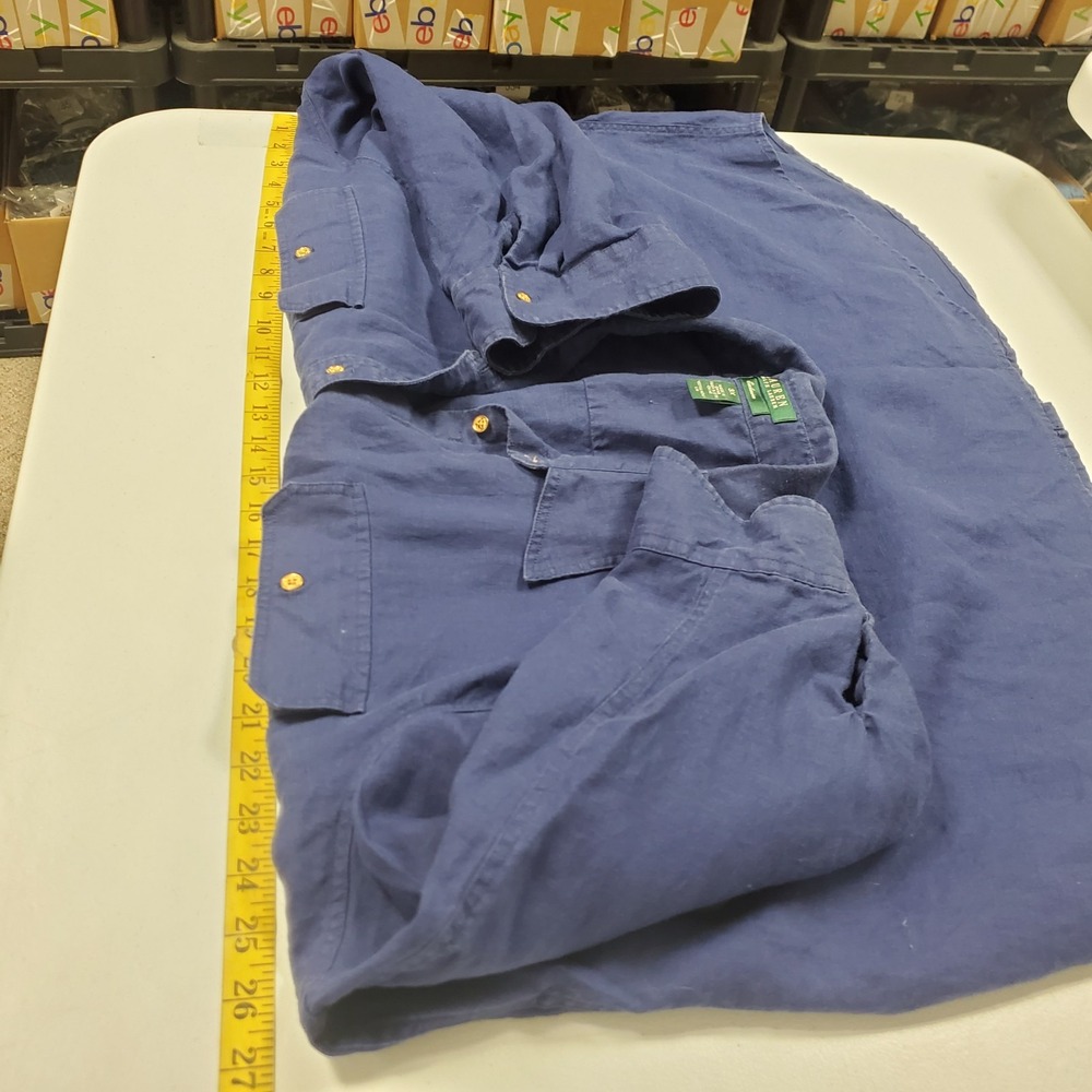 Lauren Ralph Lauren Womens Linen Button Shirt Size 3X Blue Old Money Coastal - Picture 7 of 10